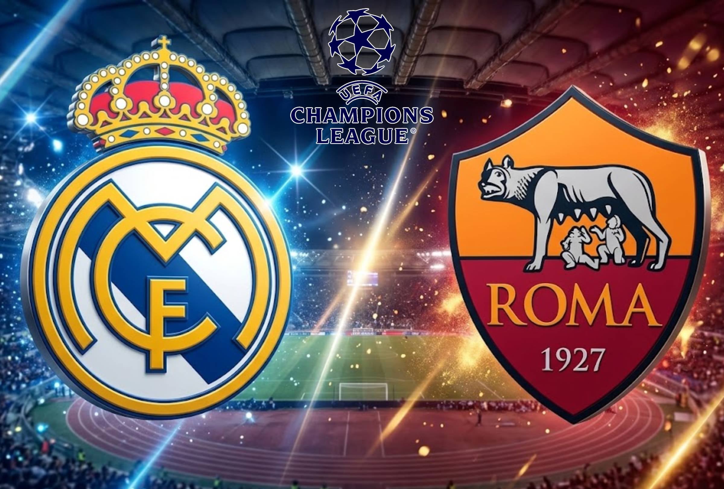 ROMA, LAZIO (ITALIA), 14/10/2026. Revisa la guía de canales para ver el partido Real Madrid vs. Roma que se realizará en el Estadio Olímpico de Roma por la Champions League. FOTO: Imagen creada por la IA de Gemini.