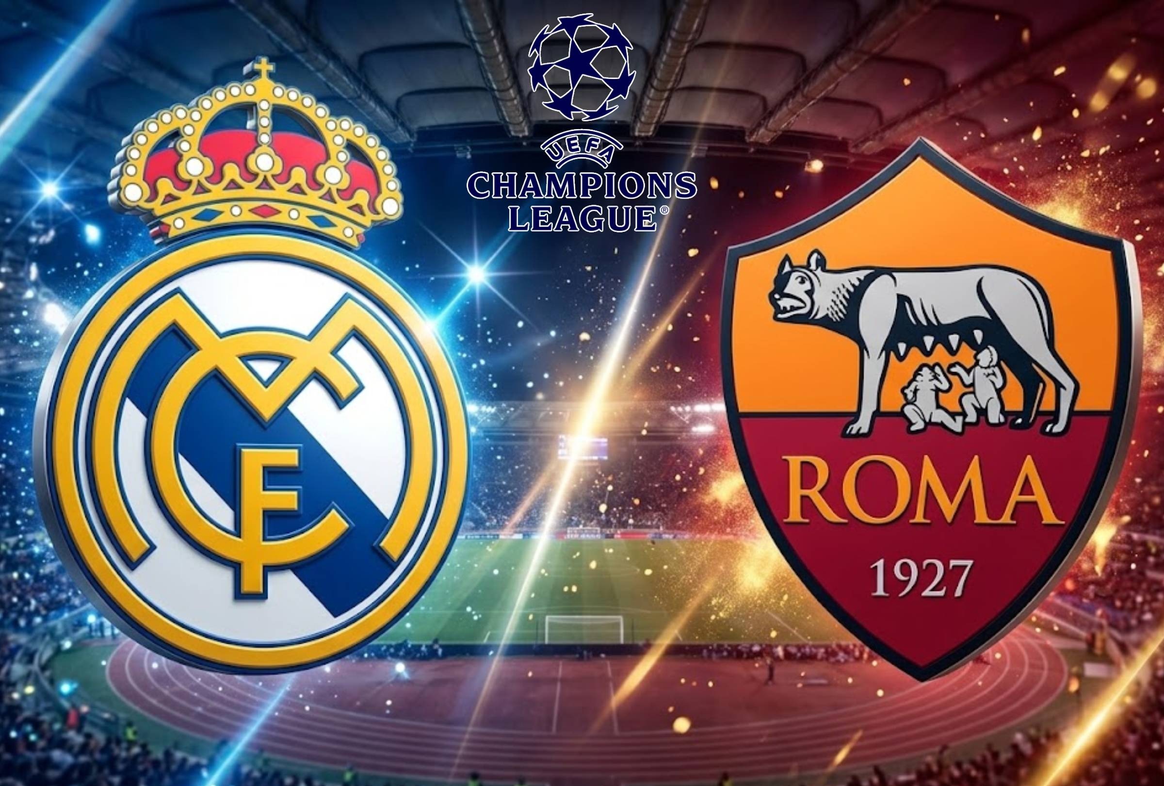 ROMA, LAZIO (ITALIA), 14/10/2026. Revisa la guía de canales para ver el partido Real Madrid vs. Roma que se realizará en el Estadio Olímpico de Roma por la Champions League. FOTO: Imagen creada por la IA de Gemini.
