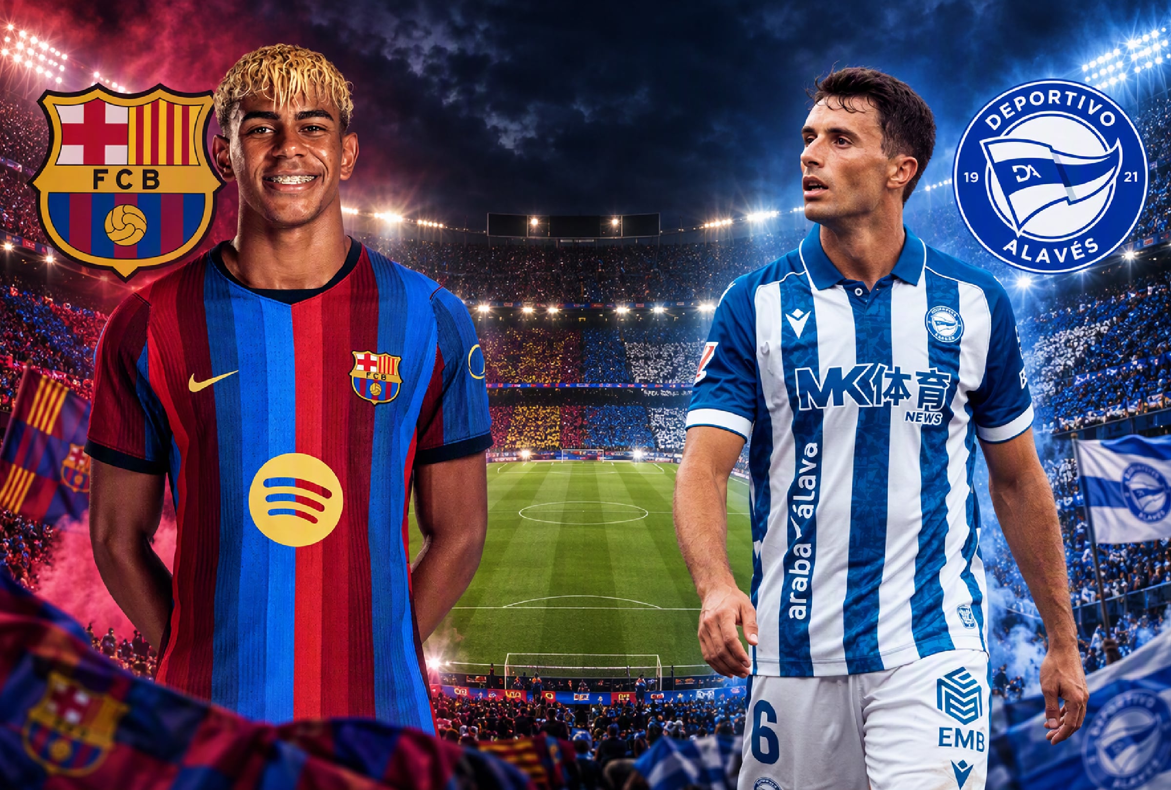 BARCELONA, CATALUÑA (ESPAÑA), 31/10/2026. Canales de TV para ver EN VIVO el partido Barcelona vs. Alavés por LaLiga desde el Spotify Camp Nou. FOTO: Imagen creada por la IA de Microsoft Copilot.
