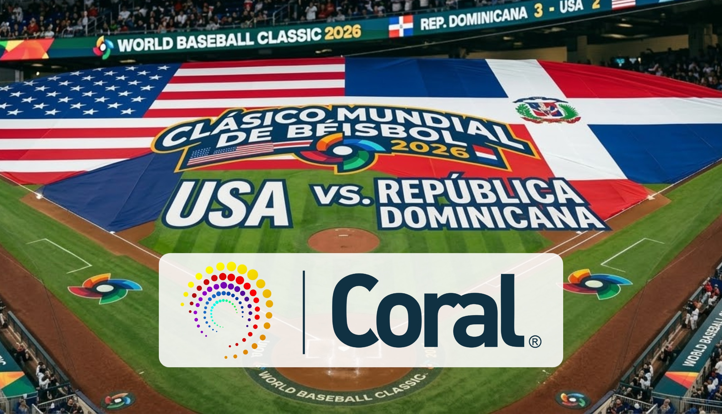 Señal de Coral 39 EN VIVO para ver el juego de República Dominicana vs. Estados Unidos por la semifinal del Clásico Mundial de Béisbol 2026. (Foto: Imagen creada por Depor utilizando la IA de Gemini)