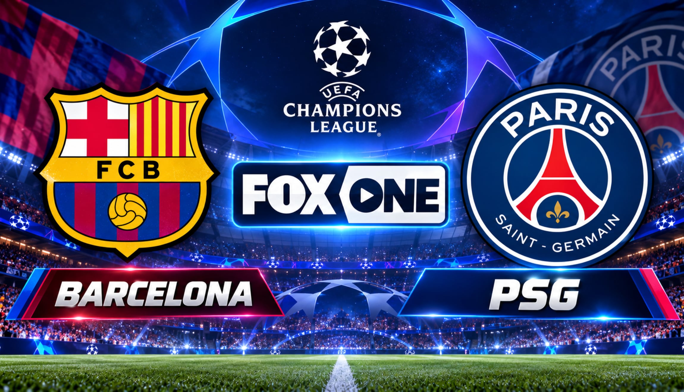Señal de FOX One para seguir la transmisión de Barcelona vs. PSG en directo, este martes 20 de octubre, por la Jornada 3 de la UEFA Champions League 2026. (Foto: Imagen creada por Gestión Mix utilizando la IA de Chat GPT)
