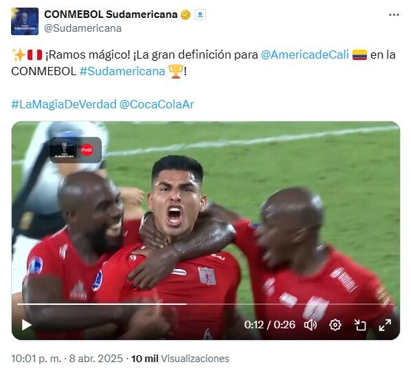 Luis Ramos anotó el gol de América de Cali en el empate 1-1 ante Corinthians. (Foto: Conmebol)