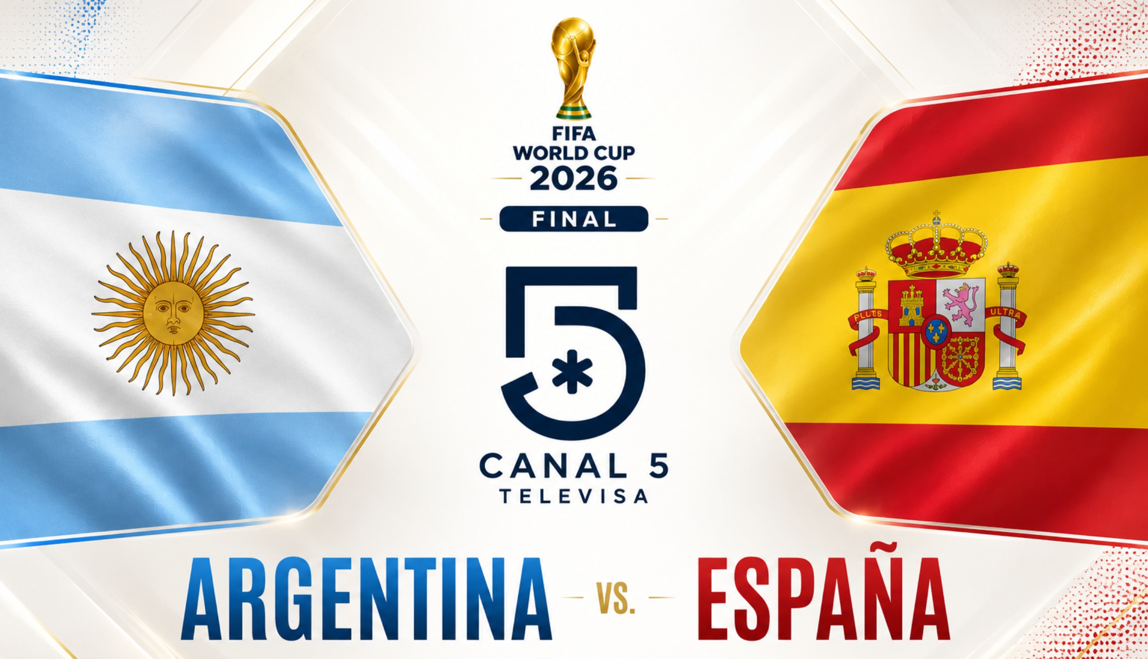 Señal del Canal 5 de Televisa EN VIVO para ver Argentina vs. España por la final del Mundial 2026, este domingo 19 de julio desde el Metlife Stadium de New Jersey. (Foto: Imagen creada por Depor utilizando la IA de Chat GPT)