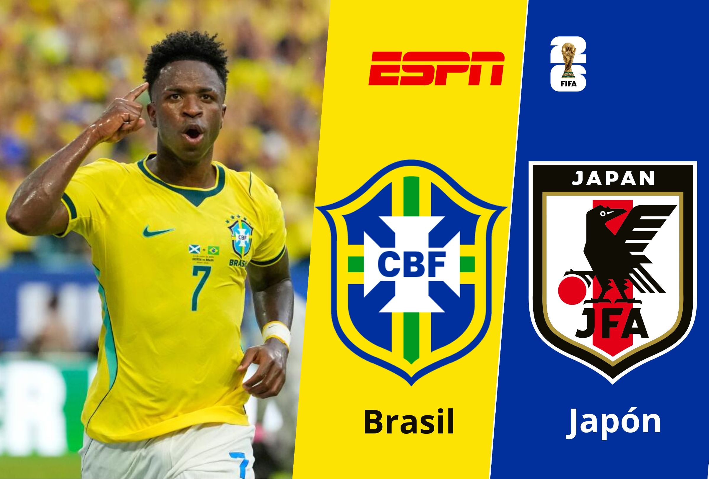 ESPN y Disney Plus transmite el partido entre Brasil vs. Japón EN VIVO ONLINE este lunes 29 de junio por los 16vos de final de la Copa Mundial 2026. (Foto: Composición Depor)