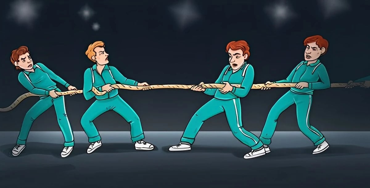 ¿Cuál de los equipos crees tú que ganará el juego de la cuerda según lo que ves? (Foto: GenialGuru).