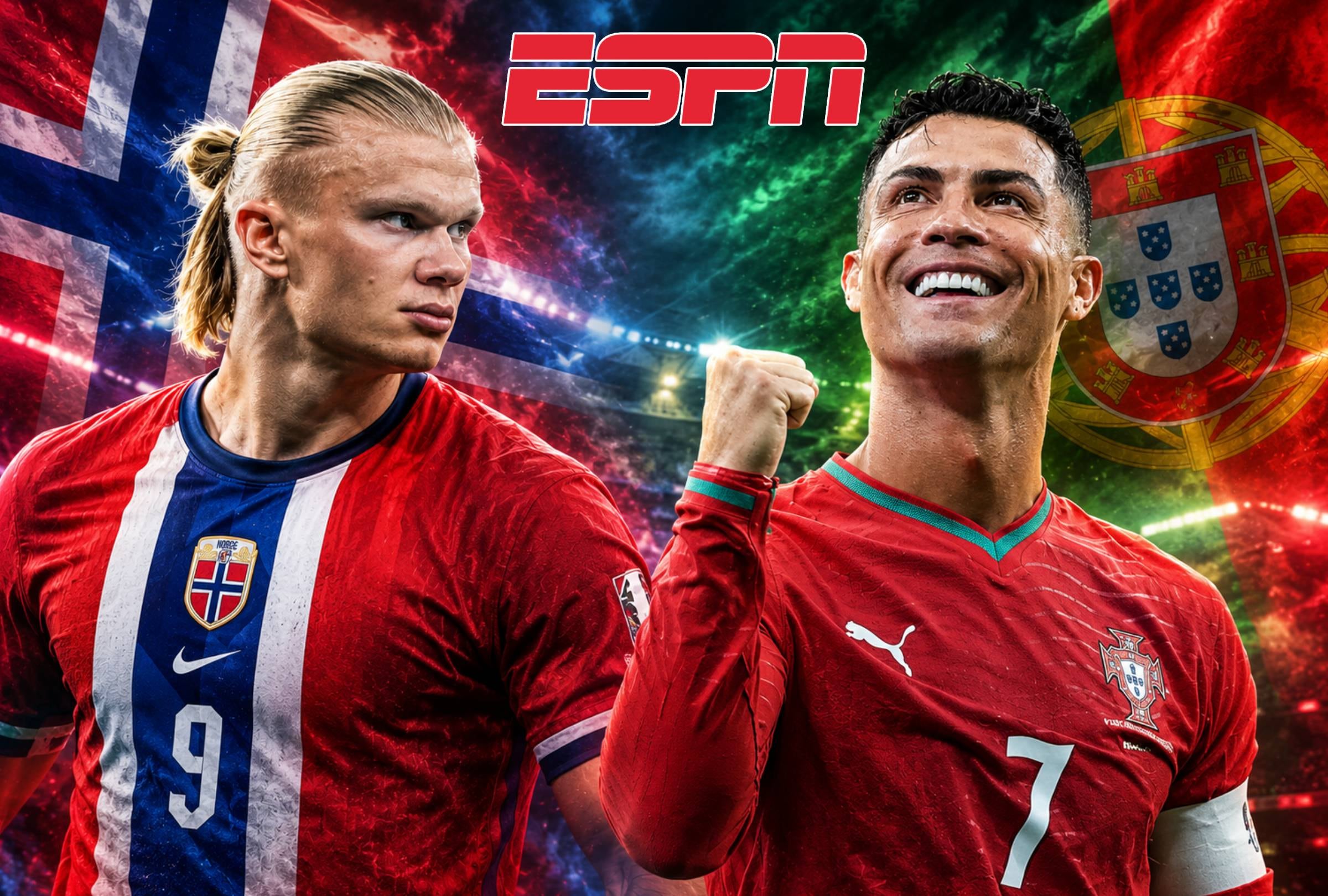 OSLO, NORUEGA, 27-09-2026. ESPN y Disney Plus transmitirán EN VIVO el partido entre Noruega vs. Portugal por la UEFA Nations League desde Ullevaal Stadion de Oslo. Imagen creada por la IA de ChatGPT.