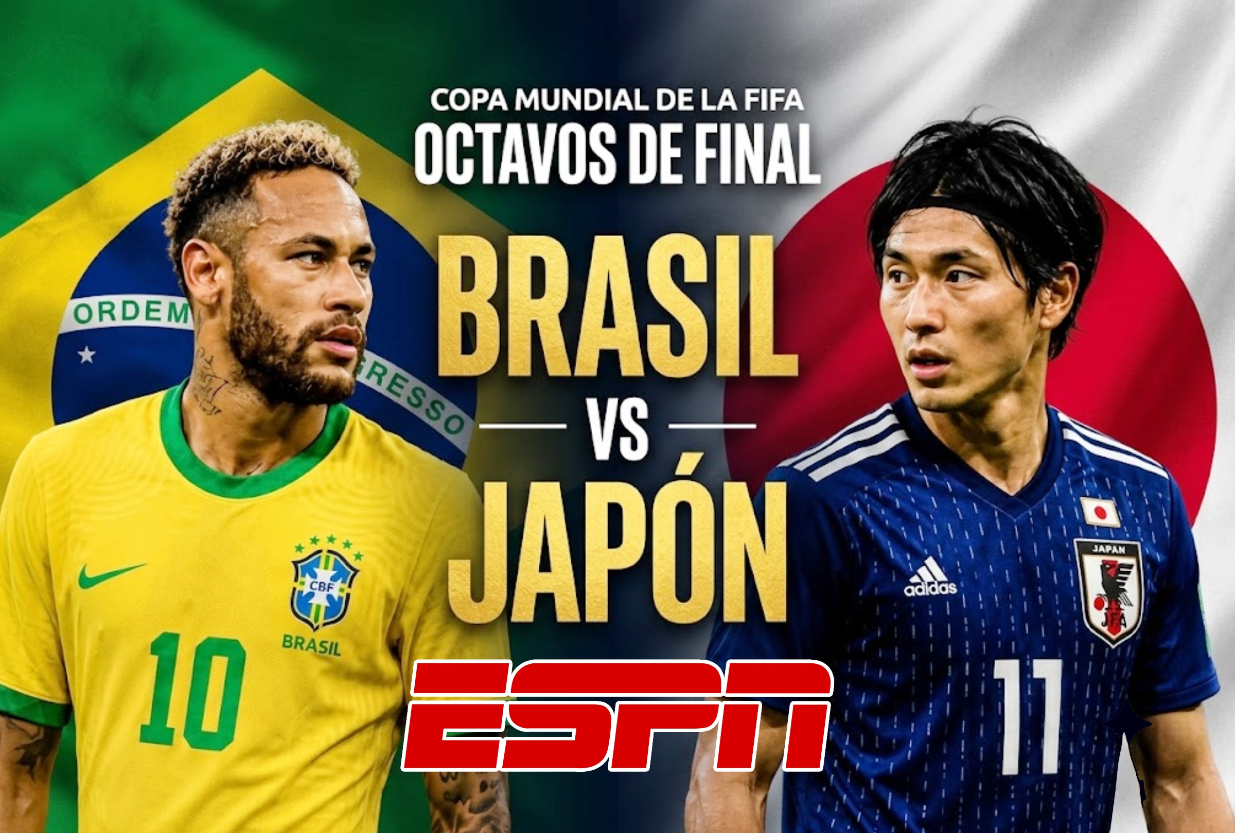 HOUSTON, TEXAS (ESTADOS UNIDOS), 29/06/2026.- Cobertura oficial de ESPN (DISNEY PLUS) EN VIVO ONLINE para ver el partido Brasil vs. Japón hoy por los dieciseisavos de final del Mundial 2026 en el NRG Stadium de Houston, Texas (Estados Unidos). FOTO DE NOÉ YACTAYO CREADA CON CHATGPT Y GEMINI AI