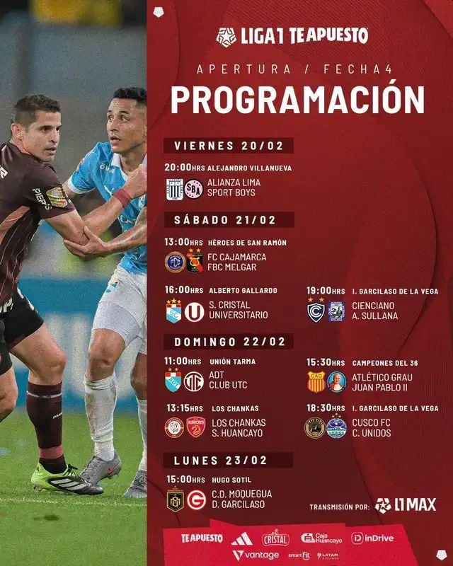 Programación de los partidos para la cuarta jornada. (Foto: Liga 1)