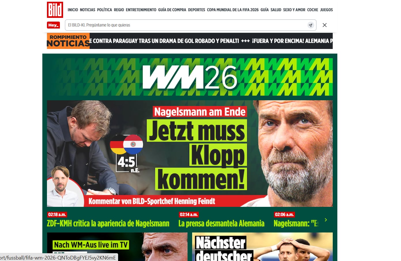 Portada de Diario Bild criticando a su selección (Foto: Difusión)