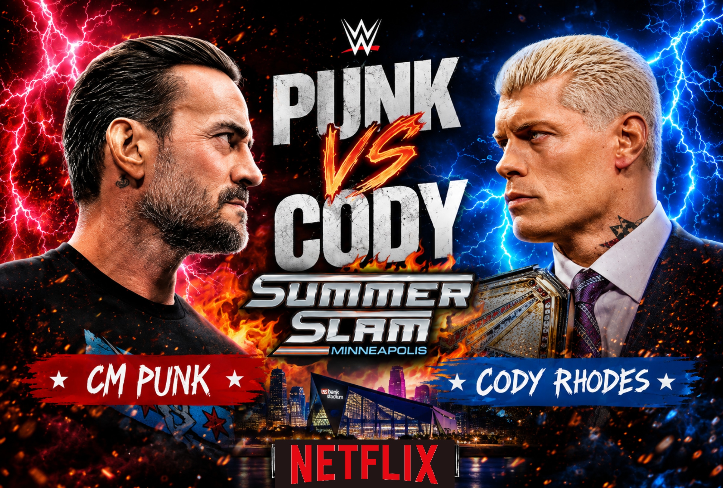 MINNEAPOLIS, MINNESOTA (ESTADOS UNIDOS), 01/08/2026.- Cobertura de NETFLIX EN VIVO ONLINE GRATIS para ver la cartelera completa de WWE SummerSlam 2026 con la pelea entre CM Punk y Cody Rhodes en el U.S. Bank Stadium de Minneapolis, Minnesota. FOTO DE WWE.COM
