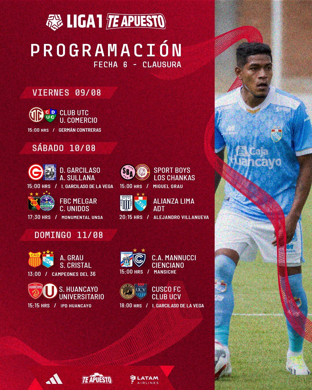 Programación de la fecha 6 del Torneo Clausura de la Liga 1. (Foto: @Liga1TeApuesto).