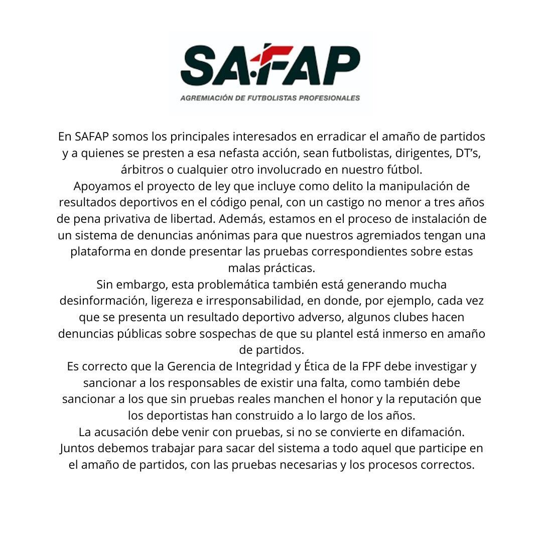 Comunicado oficial de la SAFAP tras la denuncia de Los Chankas. (Imagen: SAFAP)