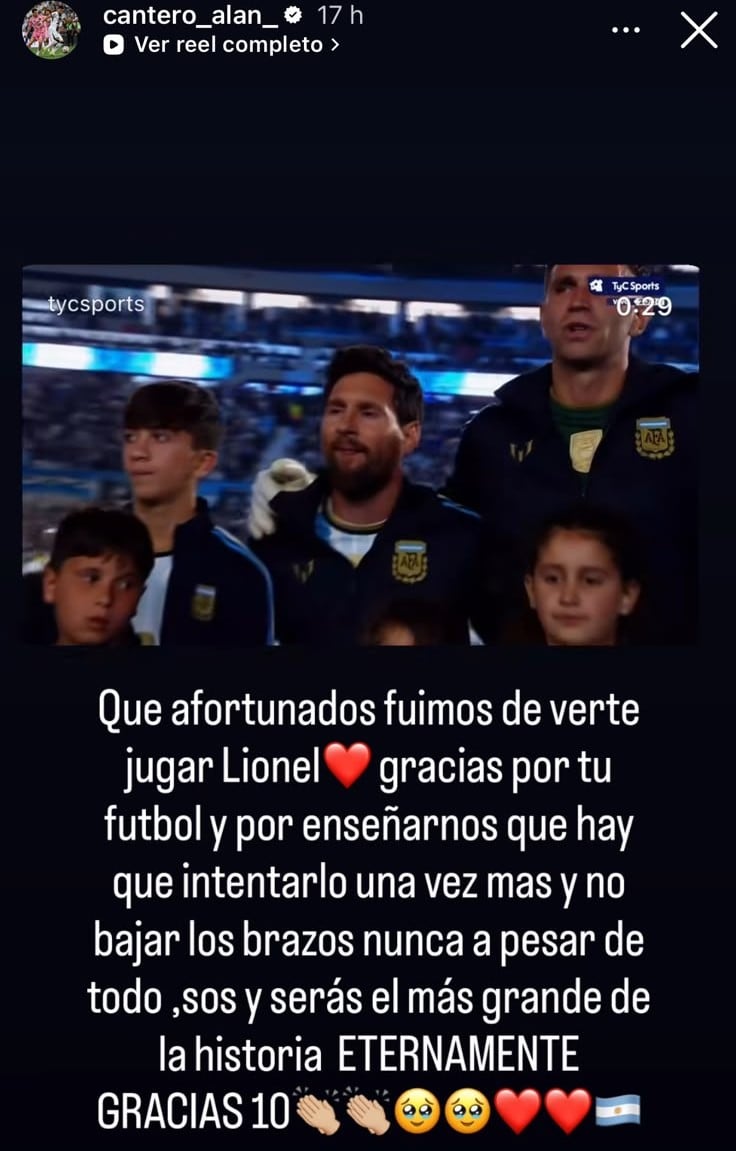 La publicación de Alan Cantero en su cuneta de Instagram tras el retiro de Lionel Messi de la Selección Argentina. (Imagen: Instagram)