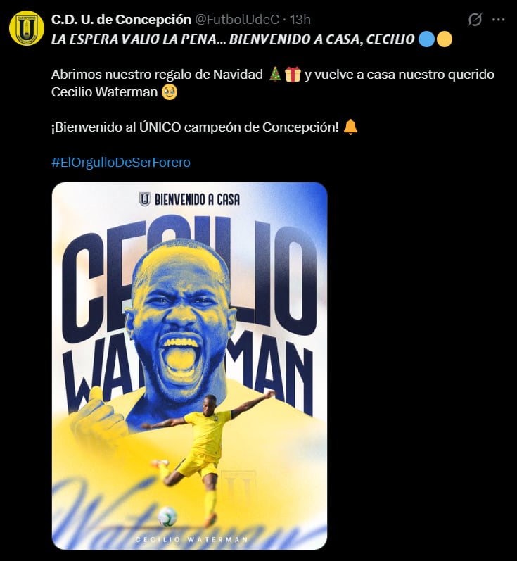 La noticia fue oficializada por el club del “Campanil” como el gran golpe mediático de estas fiestas. (Foto: Captura X)