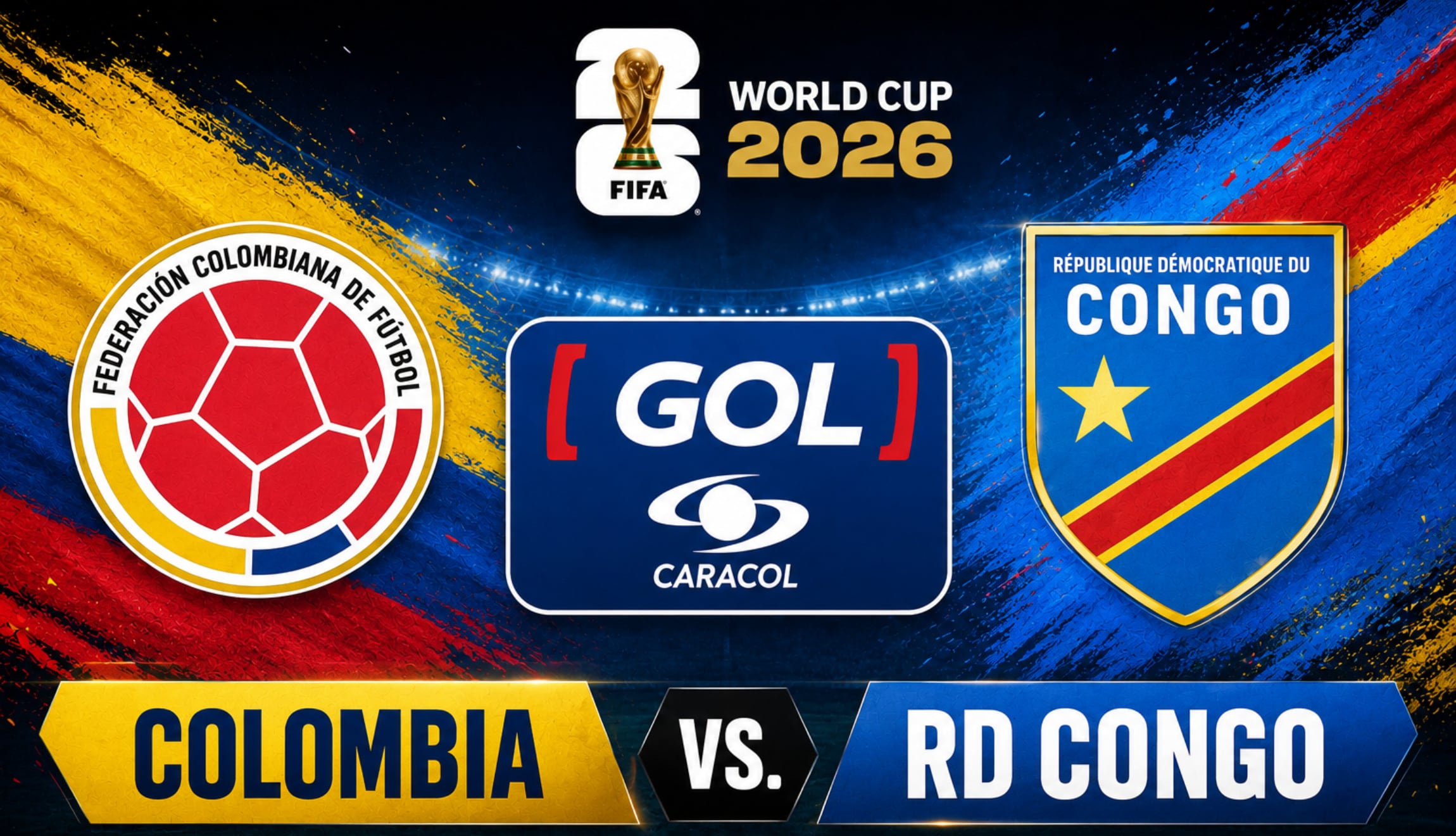 Señal de GOL Caracol EN VIVO para ver el partido de Colombia vs. RD Congo en directo, este martes 23 de junio, por la Jornada 2 del Grupo K del Mundial de Fútbol 2026. (Foto: Imagen creada por Depor utilizando la IA de Chat GPT)
