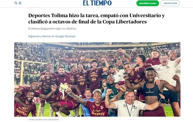 La reacción de la prensa colombiana a la clasificación de Tolima y la eliminación de Universitario. (Imagen: Captura)