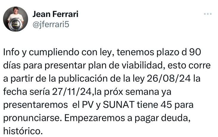 La publicación de Jean Ferrari en redes sociales.