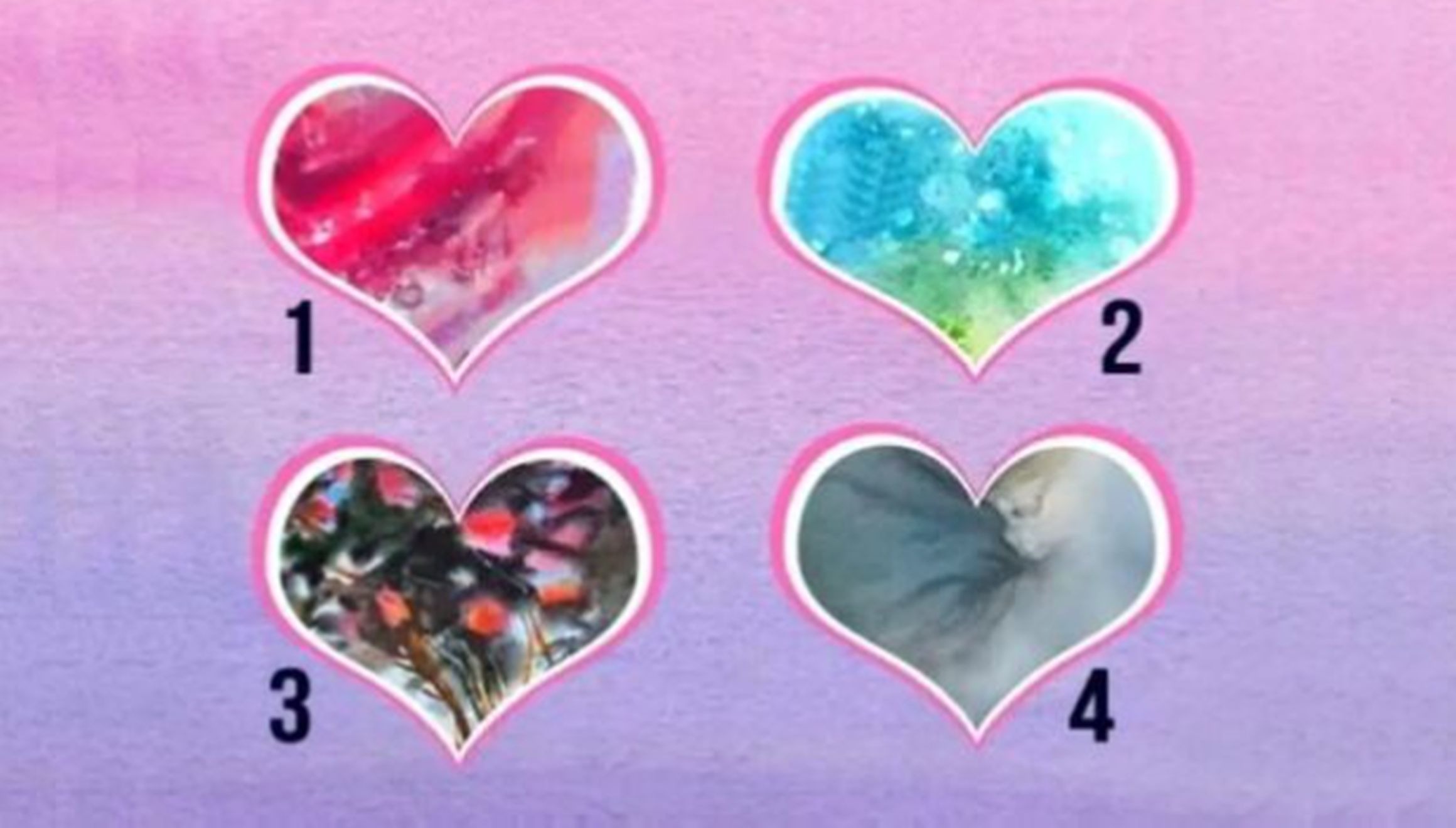 TEST VISUAL | Esta imagen te muestra cuatro corazones. Selecciona uno. (Foto: namastest.net)