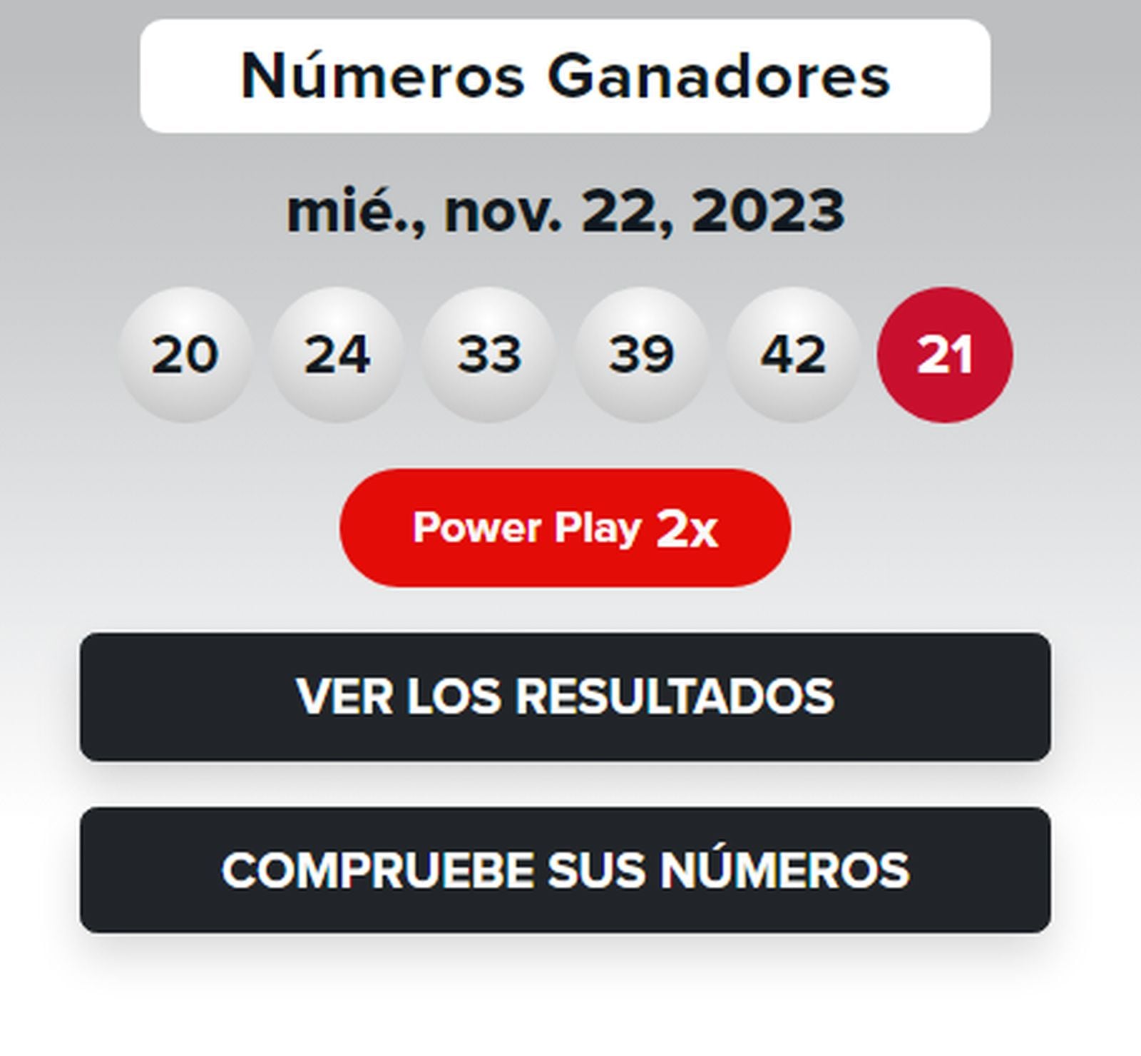 Resultados del sorteo del Powerball del 22 de noviembre (Foto: Powerball)