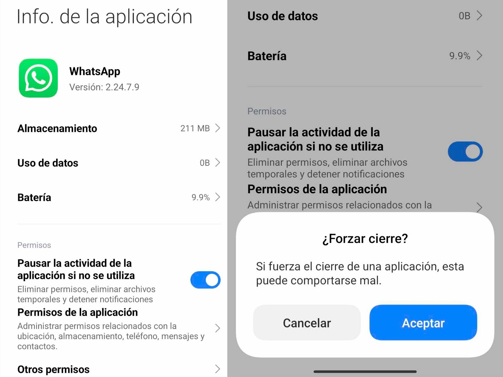 WHATSAPP | También puedes detener la aplicación o simplemente borrar la memoria caché de WhatsApp. (Foto: MAG - Rommel Yupanqui)