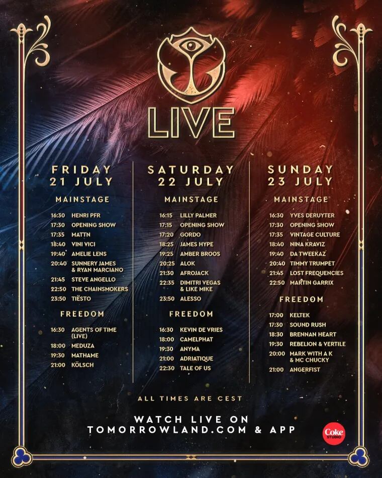 Lista de artistas que se presentarán en Tomorrowland entre el viernes 21 al domingo 23 de julio de 2023. | Crédito: tomorrowland.com