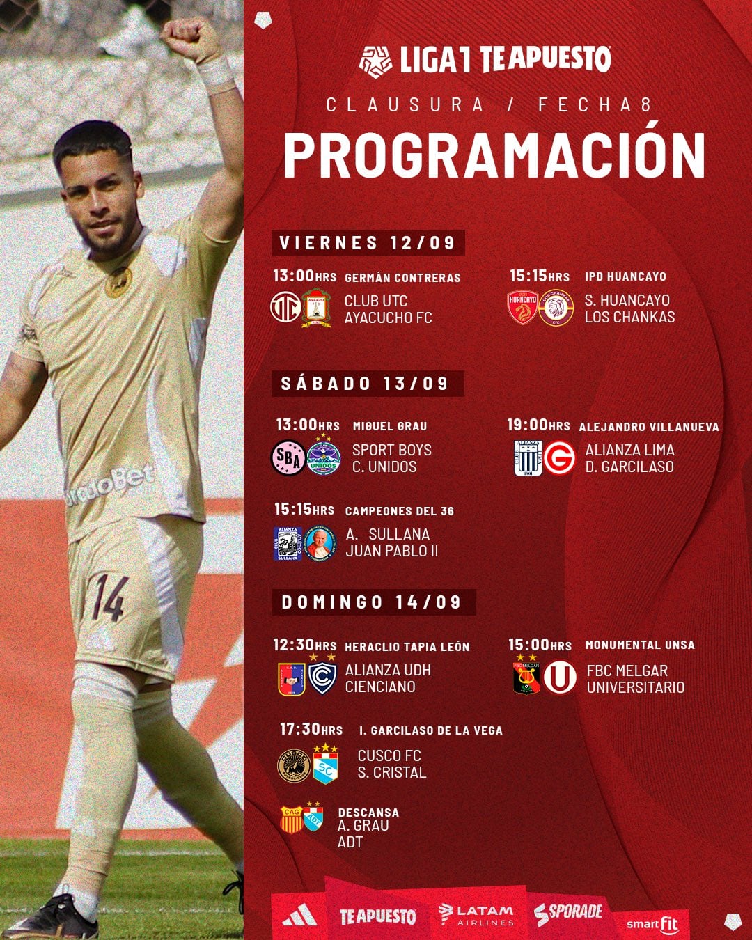 La programación de la fecha 8 del Torneo Clausura 2025. (Imagen: Liga 1)