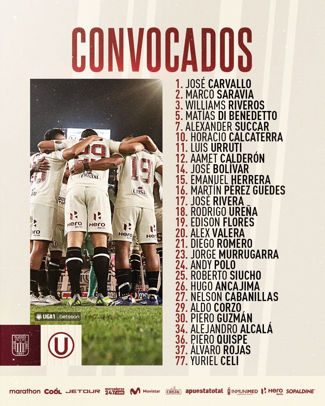 Convocados de Universitario para la final de vuelta ante Alianza Lima. (Captura: Universitario)