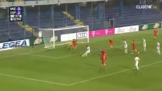 Ansu Fati casi marca un gol ante Montenegro en su debut con la Sub21