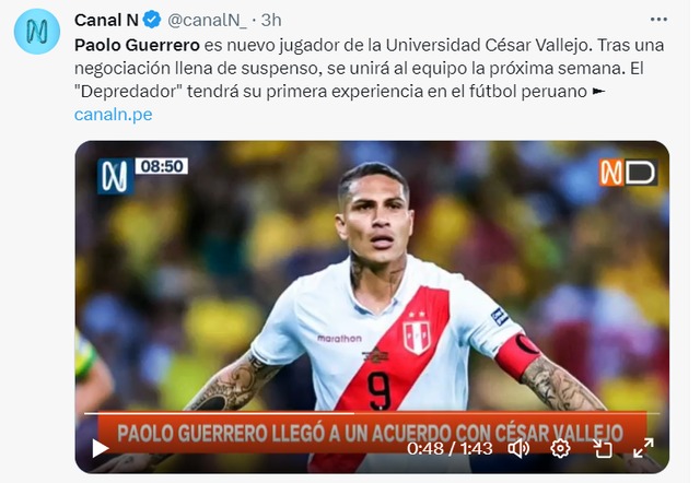 Reacción en redes sociales por la llegada de Paolo Guerrero a César Vallejo. (Foto: Captura de Twitter)