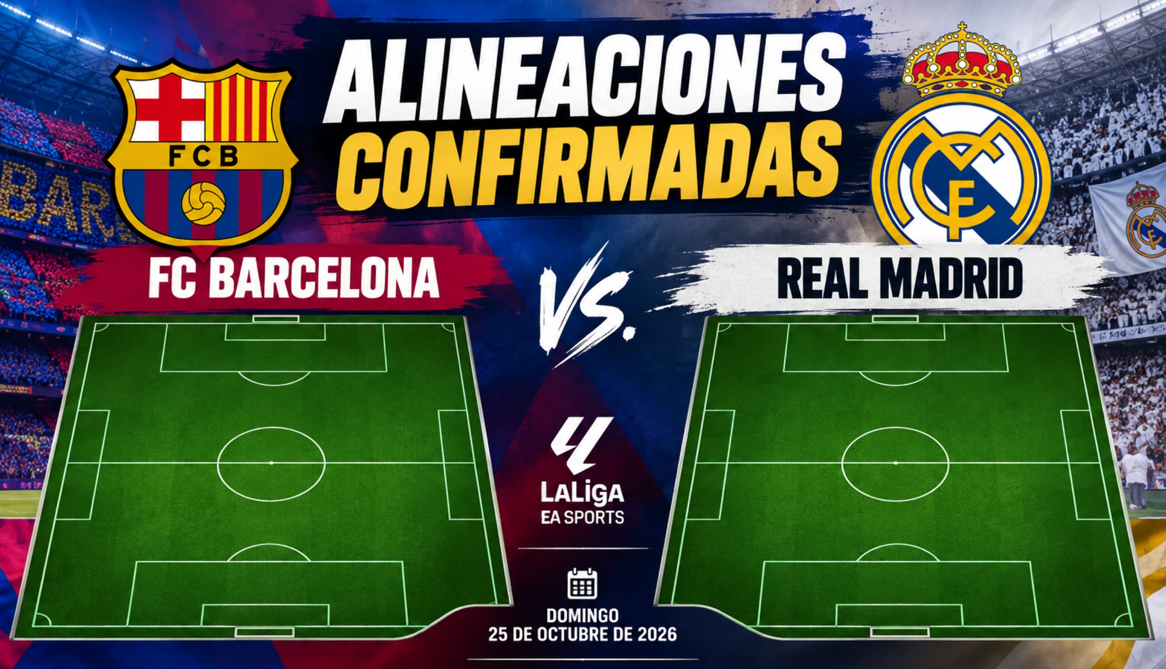 Consulta cuáles son las alineaciones de FC Barcelona y Real Madrid para El Clásico de este domingo 25 de octubre en el Camp Nou. (Foto: Imagen creada por Depor utilizando la IA de Chat GPT)