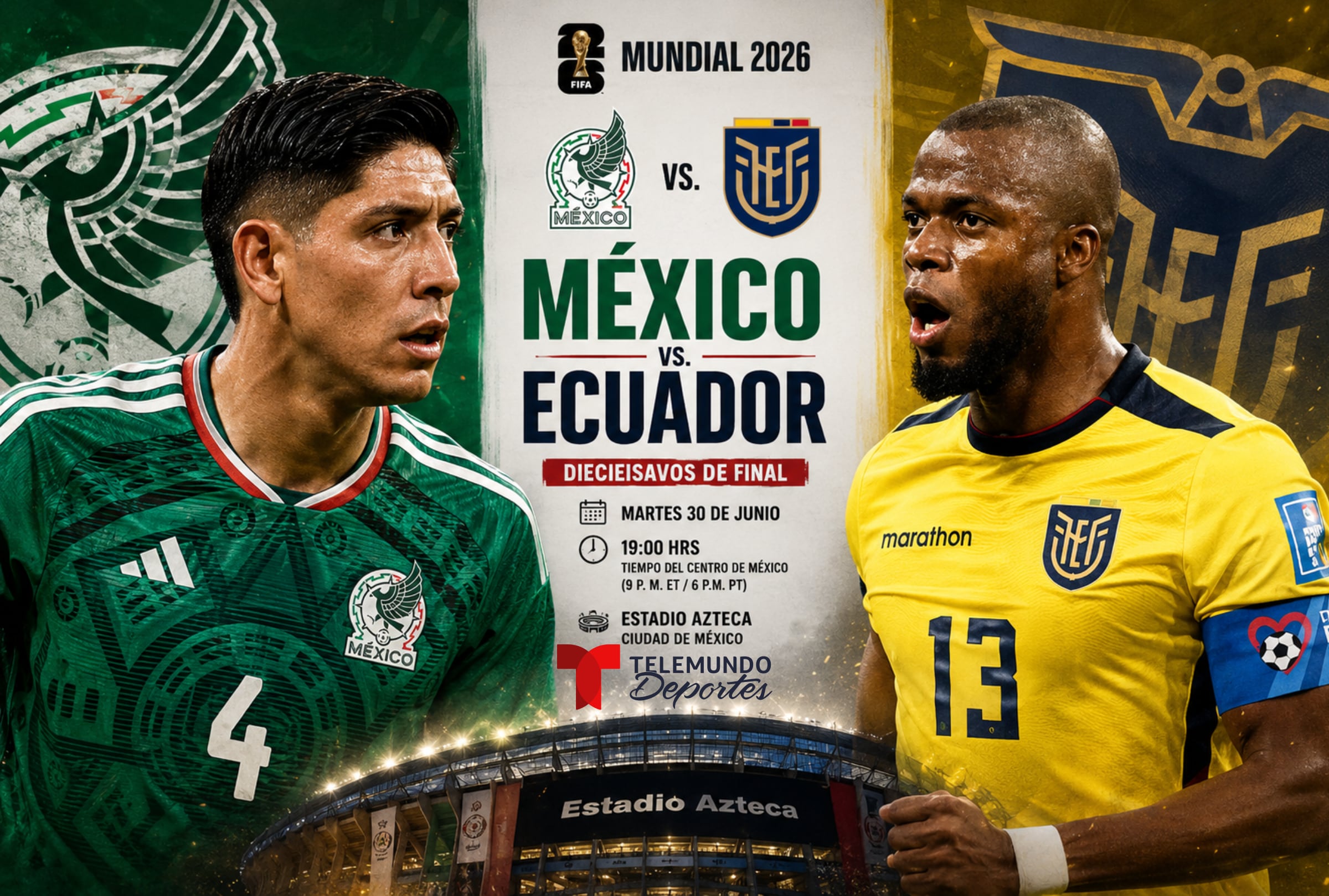 CIUDAD DE MÉXICO, CDMX (MÉXICO), 30/06/2026.- Cobertura oficial de Telemundo Deportes EN VIVO GRATIS para mirar el partido México vs. Ecuador hoy por los dieciseisavos del Mundial 2026 en el Estadio Azteca de la Ciudad de México. FOTO DE NOÉ YACTAYO