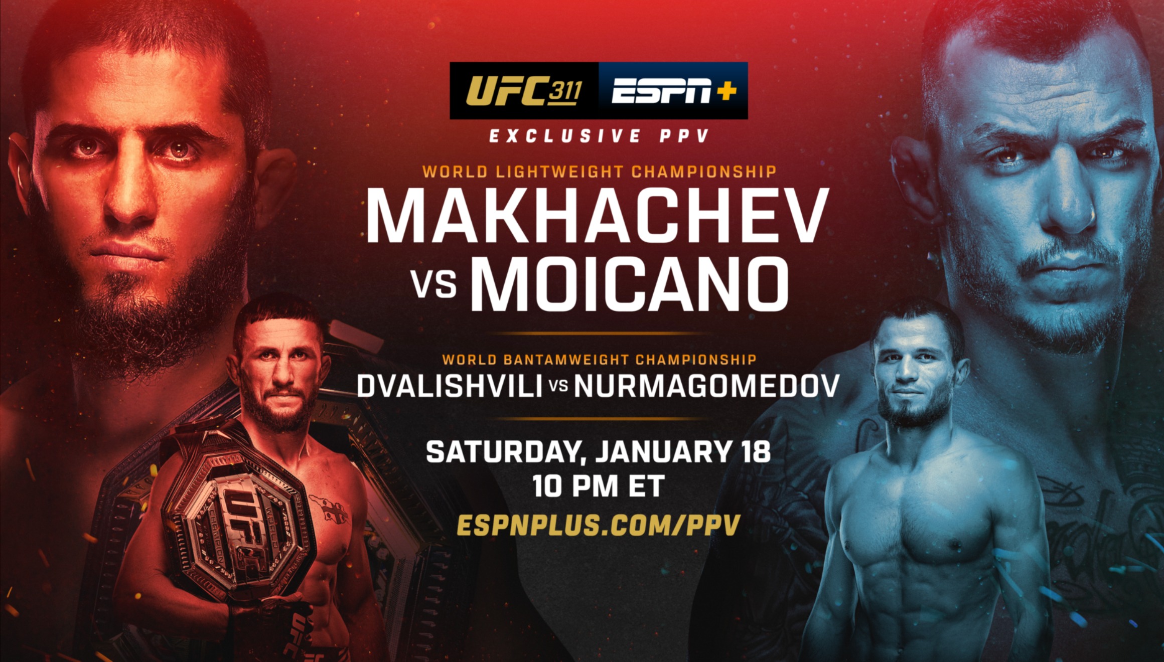 Follow the schedules and online platforms that broadcast all the fights of the UFC 311 card and the main event Islam Makhachev vs Renato Moicano this Saturday, January 18 at the Intuit Dome in California (Photo: UFC.com)