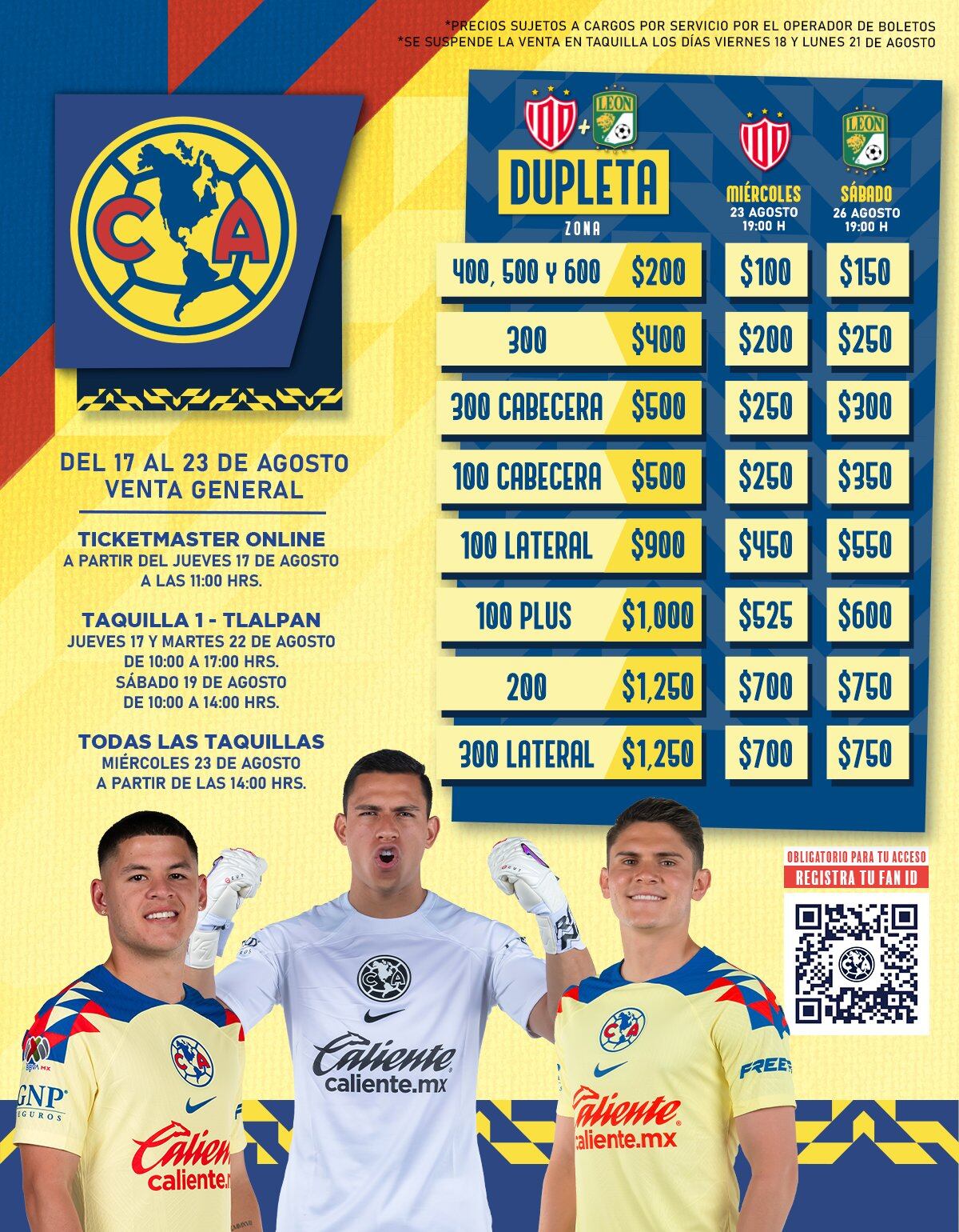 Los precios que tendrá el América para sus próximos encuentros.