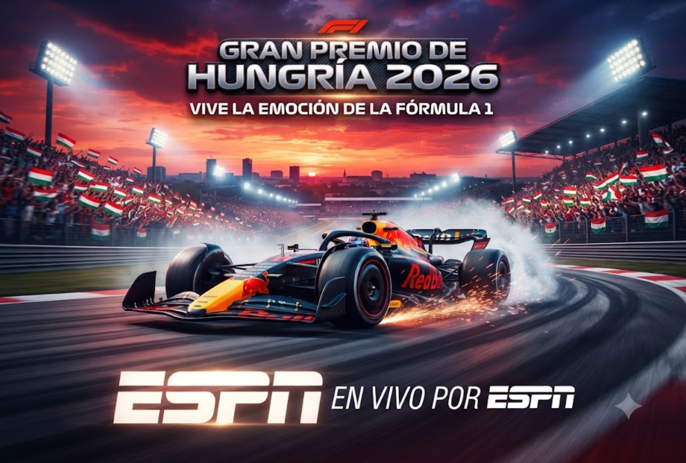 BUDAPEST, CONDADO DE PEST (HUNGRÍA), 26/07/2026. ESPN y Disney Plus transmitirán EN VIVO el Gran Premio de Hungría 2026, que se realizará en Hungaroring. FOTO: Imagen creada por Gemini.