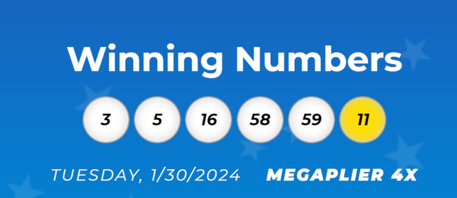 Los números ganadores de la lotería de Mega Millions en Estados Unidos, durante el martes 30 de enero (Foto: Mega Millions)