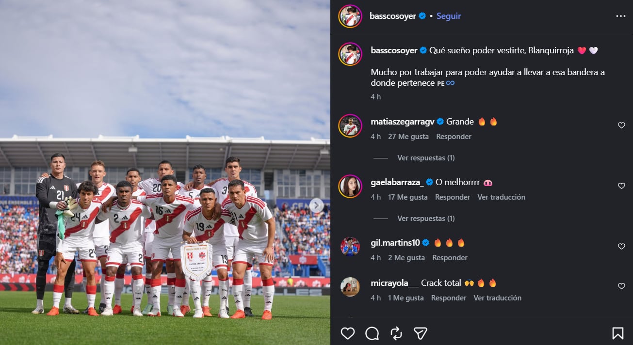El mensaje de Bassco Soyer tras debut con Perú. (Foto: Captura IG)