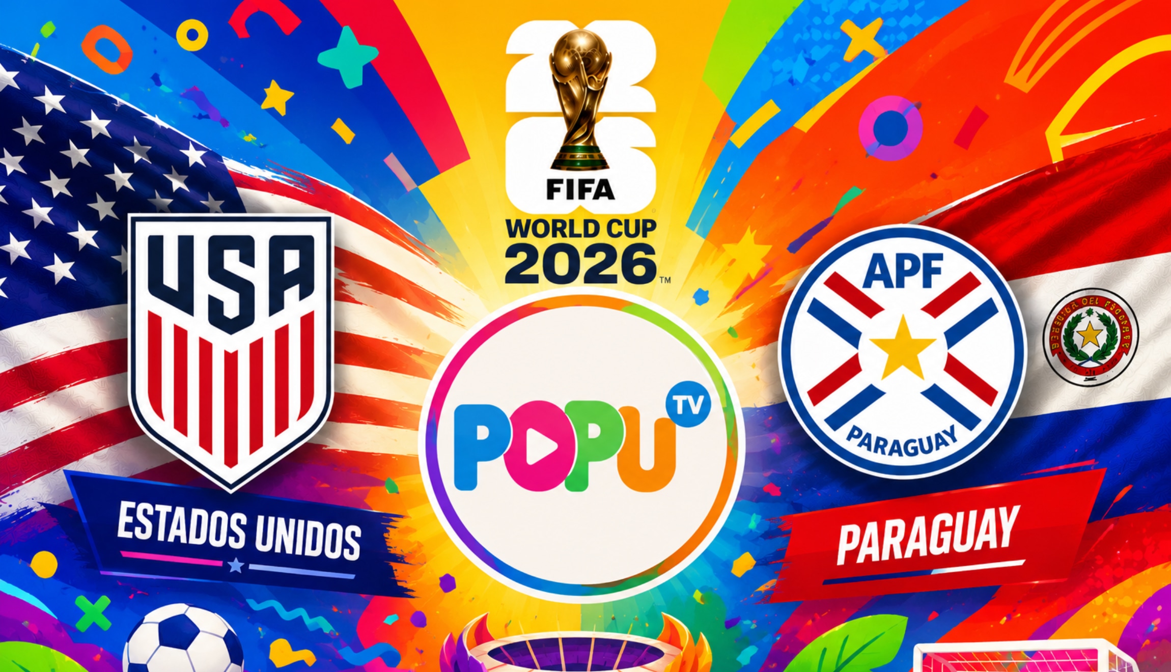 Transmisión de Popu TV para ver el partido de Paraguay vs. Estados Unidos en vivo y en directo desde la señal paraguaya, este viernes 12 de junio, por la Jornada 1 del Mundial de Fútbol 2026. (Foto: Imagen creada por Depor utilizando la IA de Chat GPT)