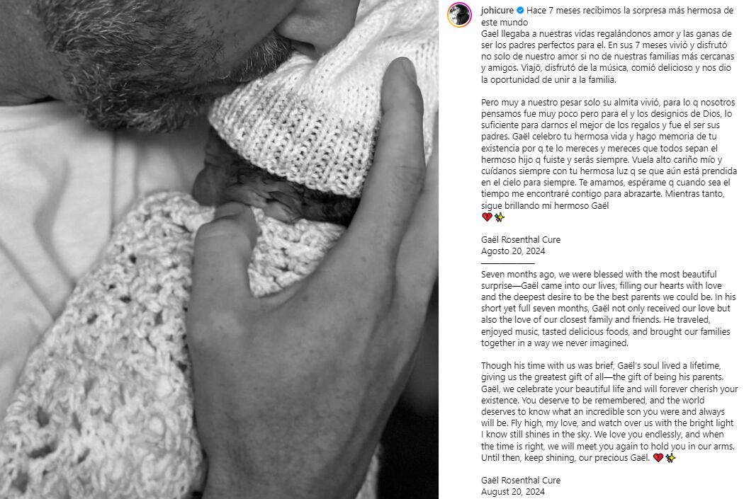 Así anunció la actriz colombiana al deceso de su heredero (Foto: Johanna Curé / Instagram)