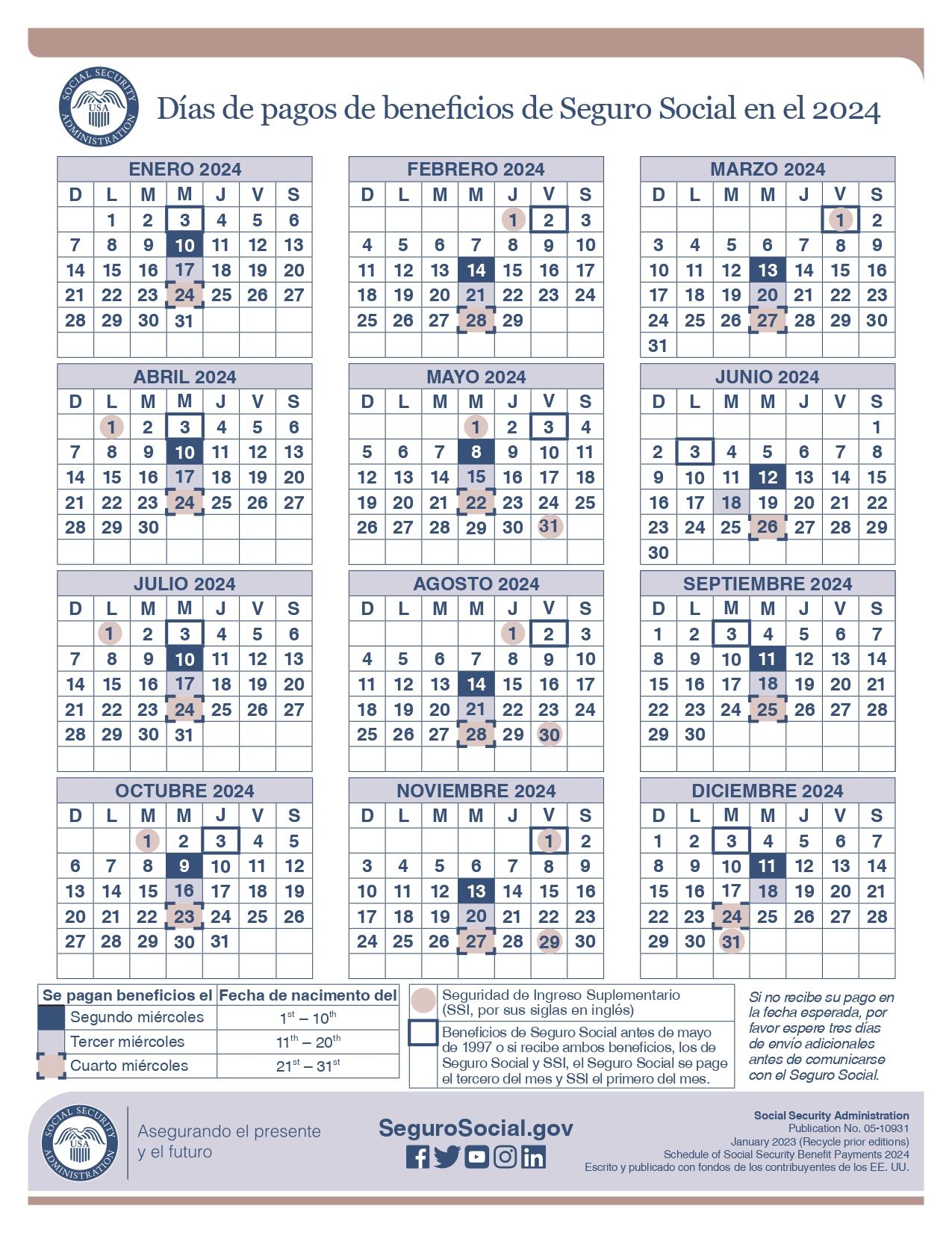 Calendario de pagos del 2024 (Foto: SSA)