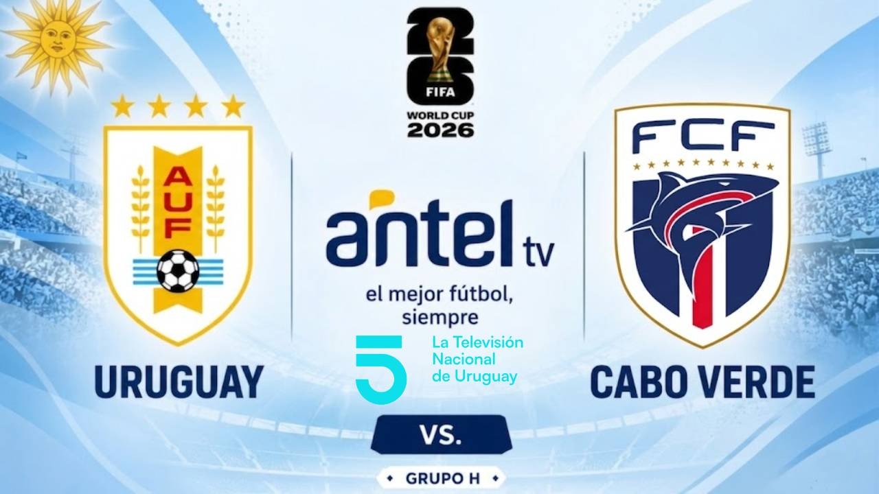 MIAMI, FLORIDA (ESTADOS UNIDOS), 21/06/2026.- Canal 5 y ANTEL transmitirán EN VIVO el partido Uruguay vs. Cabo Verde por el Mundial 2026 desde el Estadio Miami, Florida. FOTO creada por Gemini.