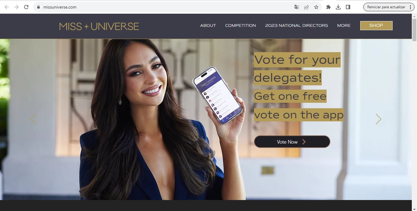 Paso a paso para votar por tu candidata favorita en el Miss Universo 2023. (Foto: Captura)