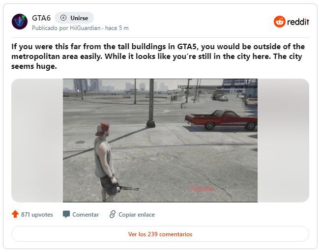 Publicación hecha en Reddit