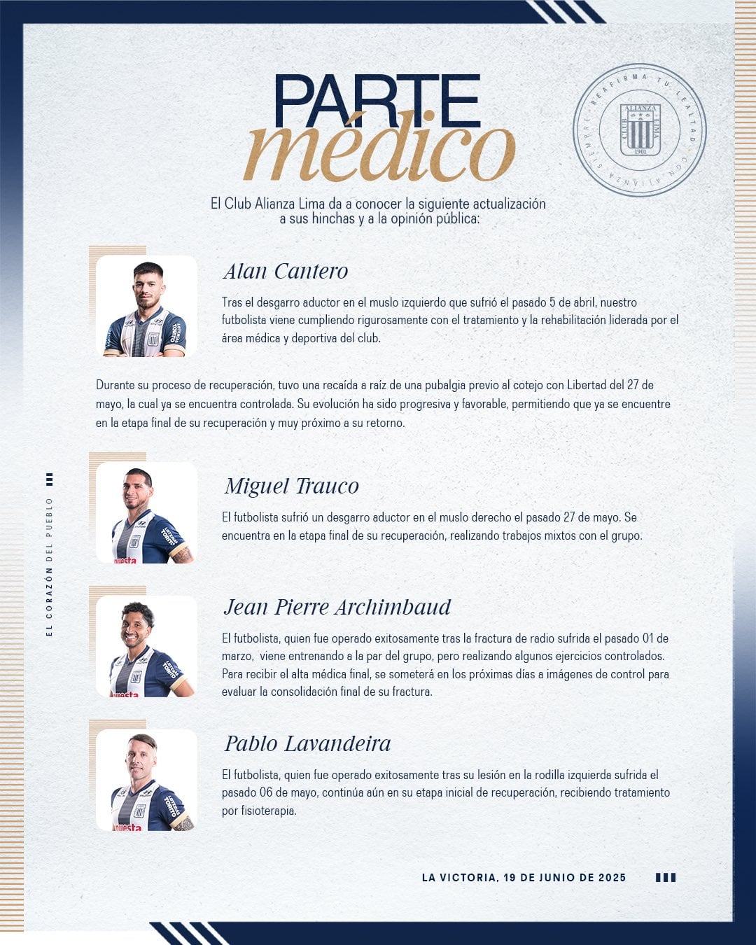 Alianza Lima emitió parte médico sobre lesiones. (Foto: Alianza Lima)