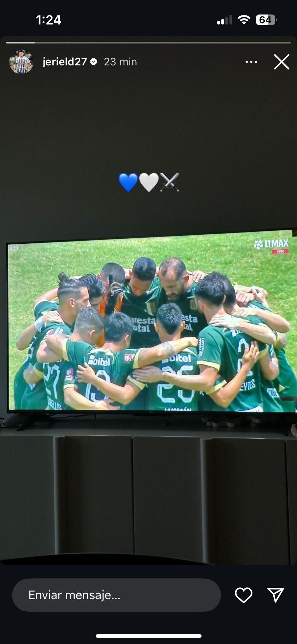 De Santis está viendo el Alianza Lima vs. Atlético Grau desde España. (Foto: Captura de IG)