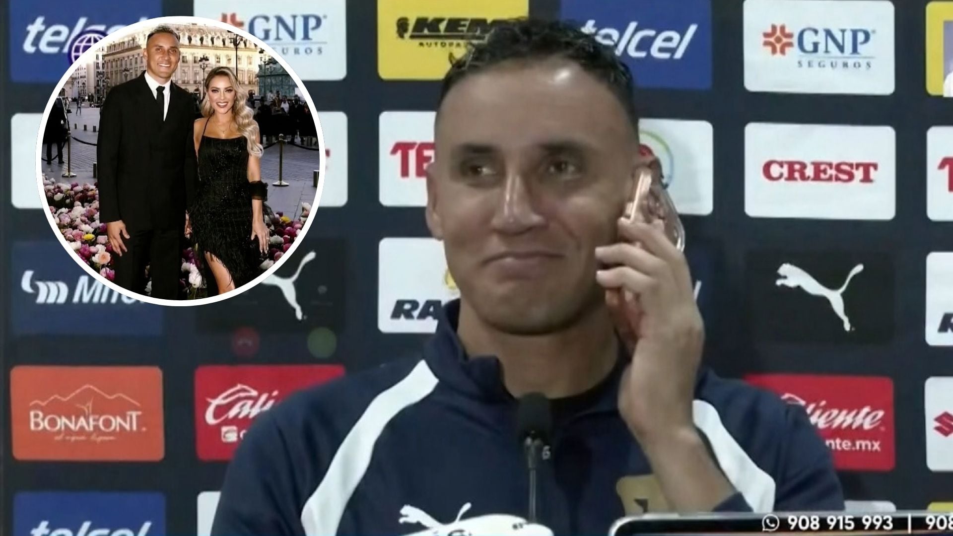 Keylor Navas contesta llamada de su esposa en rueda de prensa