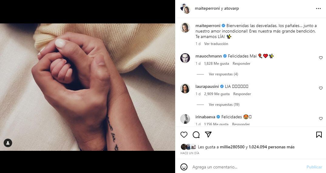 Maite Perroni y Andrés Tovar anuncian el nacimiento de su hija Lía (Foto: Maite Perroni / Instagram)