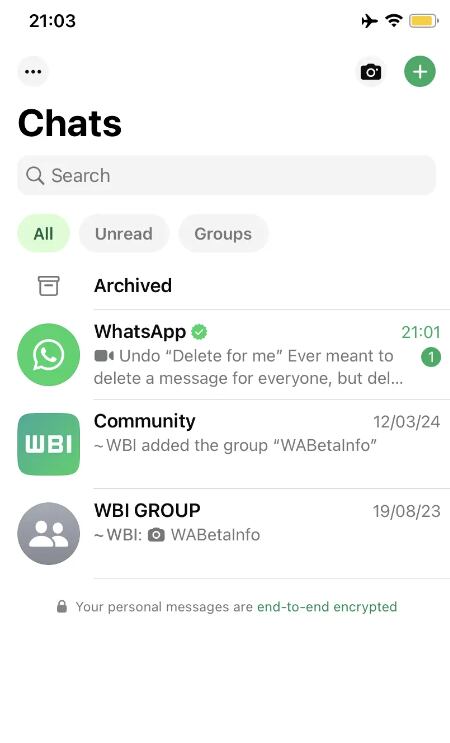 Vista previa de los nuevos filtros de chat en WhatsApp. (Foto: WabetaInfo)