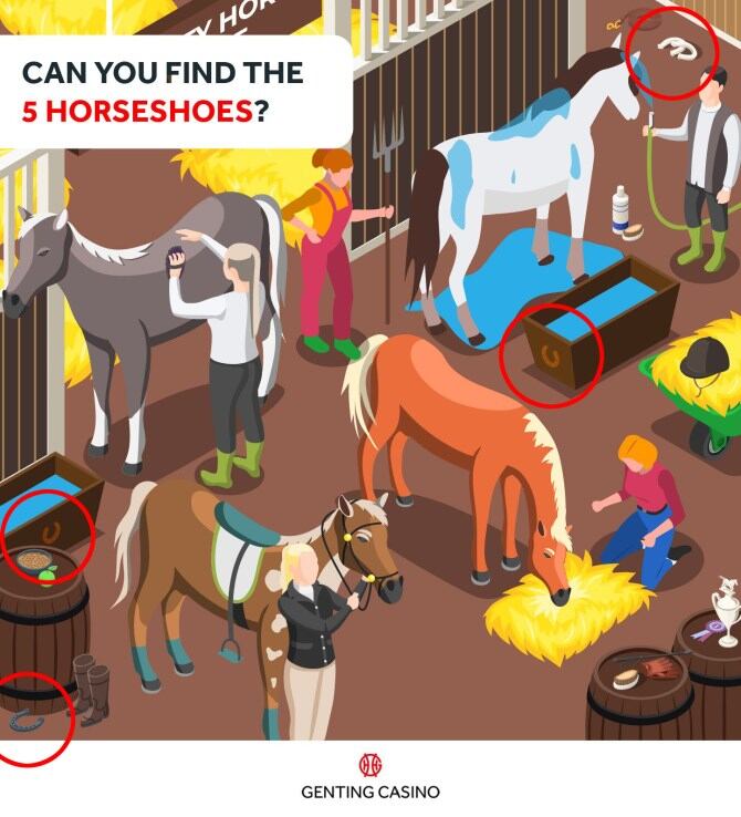 ACERTIJO VISUAL | Las cinco herraduras han sido rodeadas en un círculo rojo. | Casino Genting