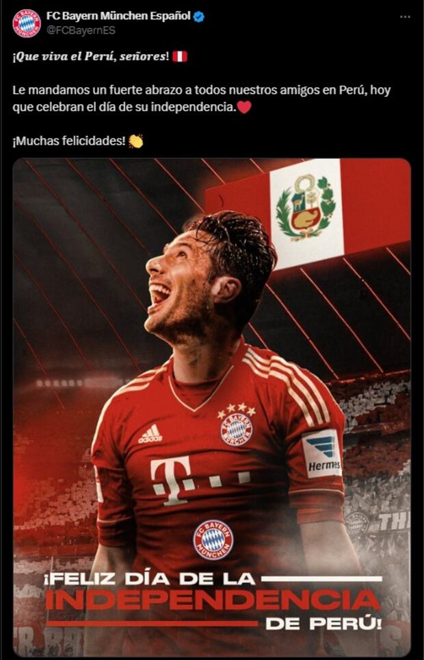 Bayern Múnich saludó a Perú por 203 años de Independencia. (Captura: X)