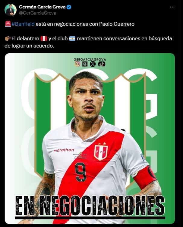 Banfield negocia para que Paolo Guerrero sea su nuevo refuerzo. (Foto: @GerGarciaGrova).